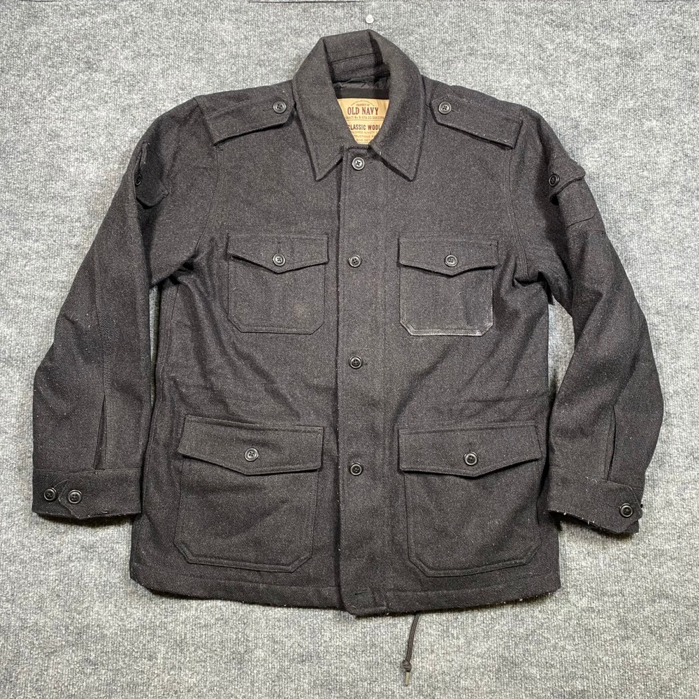 Old Navy Classic Wool Field Jacket Mens Size Medium Gray Button Front Pockets